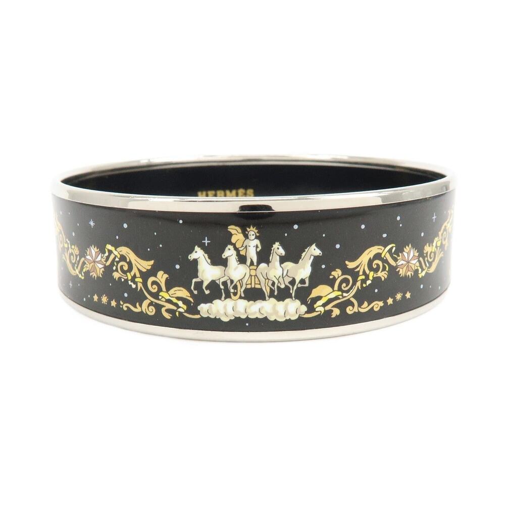 Hermes Enamel GM Plated Bangle Bracelet Black